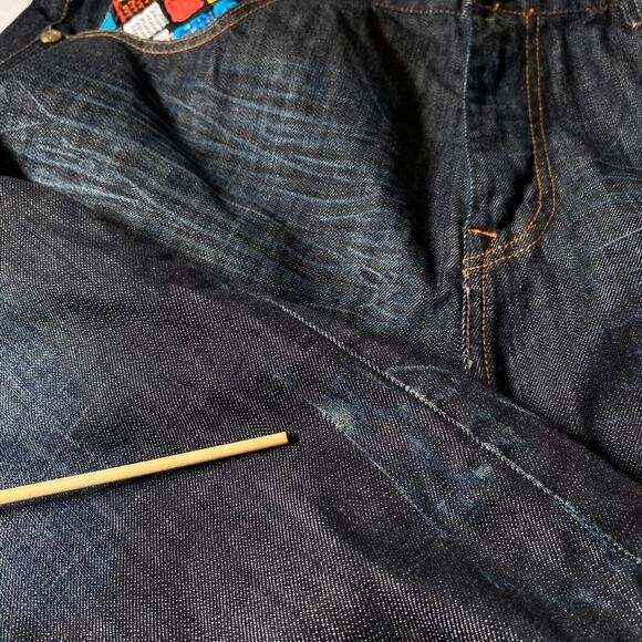 7th 38 Jean Shorts Mens Size 40 Blue Medium Wash Embroidered Gems Flaws Read - Picture 14 of 16